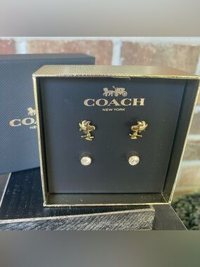Coach x Peanuts Woodstock stud earrings set Limited Edition NWT